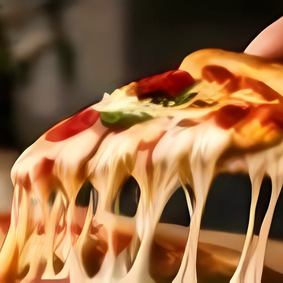 Pizza slice with melted cheese